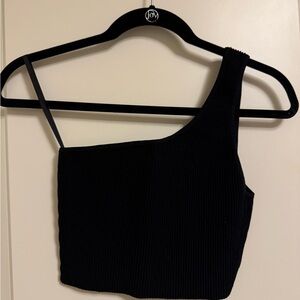 Babaton One-Shoulder Ribbed Crop Top - Black